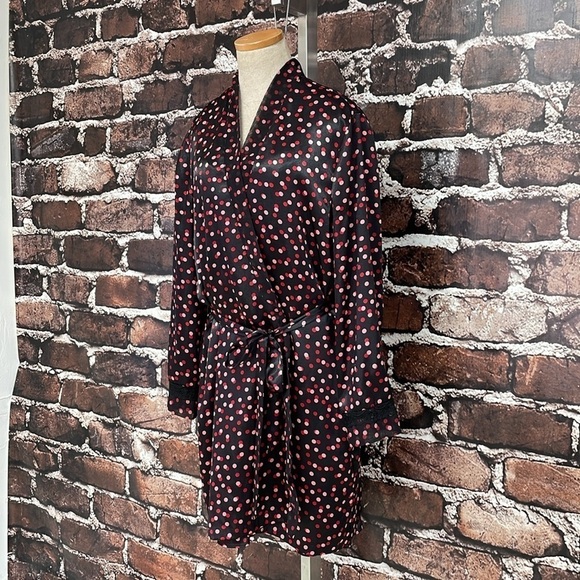 Delicates Robe & Chemise Set Women's L Large Black Red Pink Polka Dot Nightgown - Picture 9 of 17